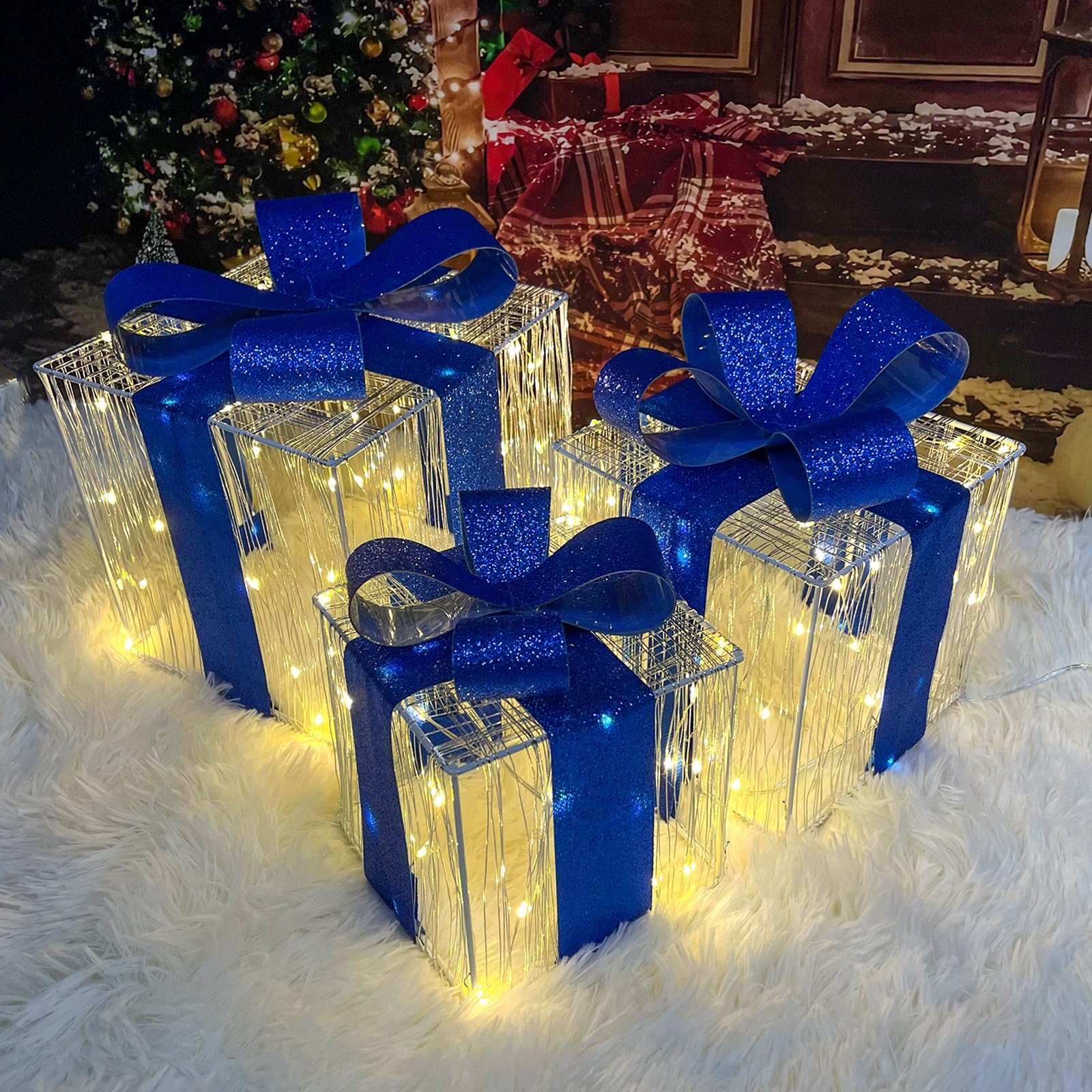 Purtuemy Christmas Lighted Gift Boxes set with three sizes