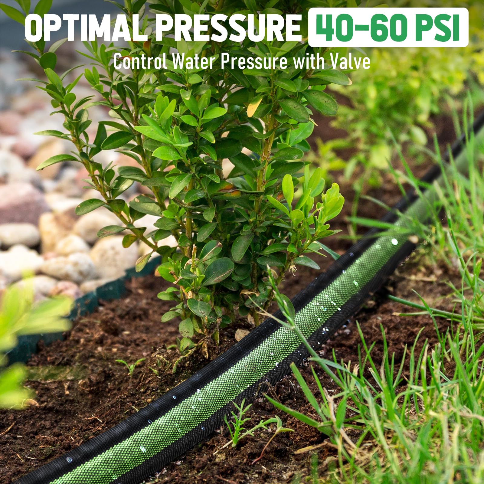 PUUKU 200FT Flat Soaker Hose under mulch in garden