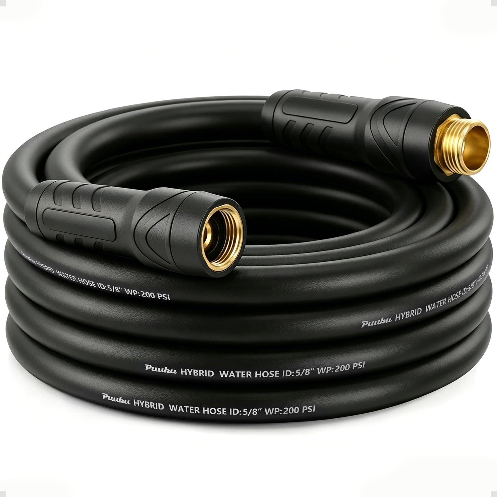 PUUKU 25ft garden hose front view with black finish