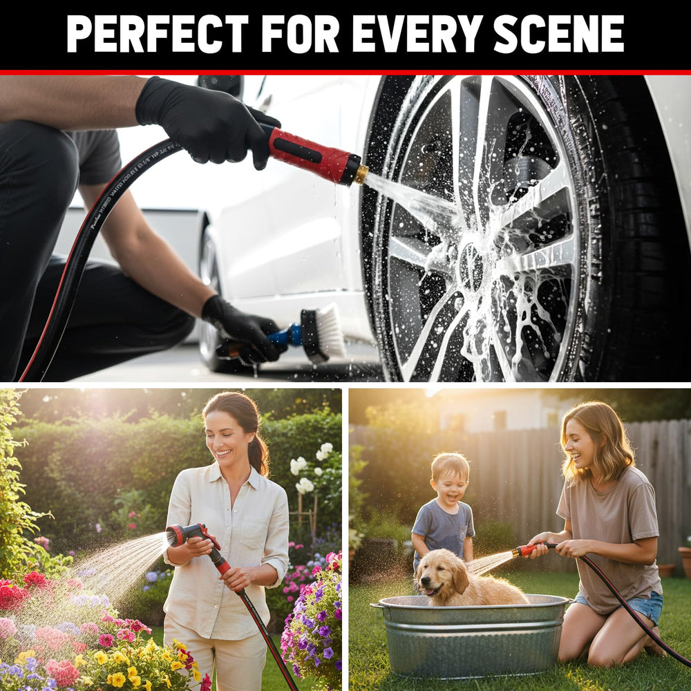 PUUKU 75ft garden hose in a garden setting