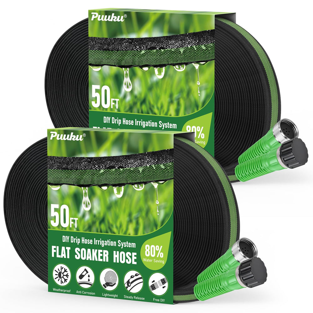 PUUKU Flat Soaker Hose 100FT black model rolled up