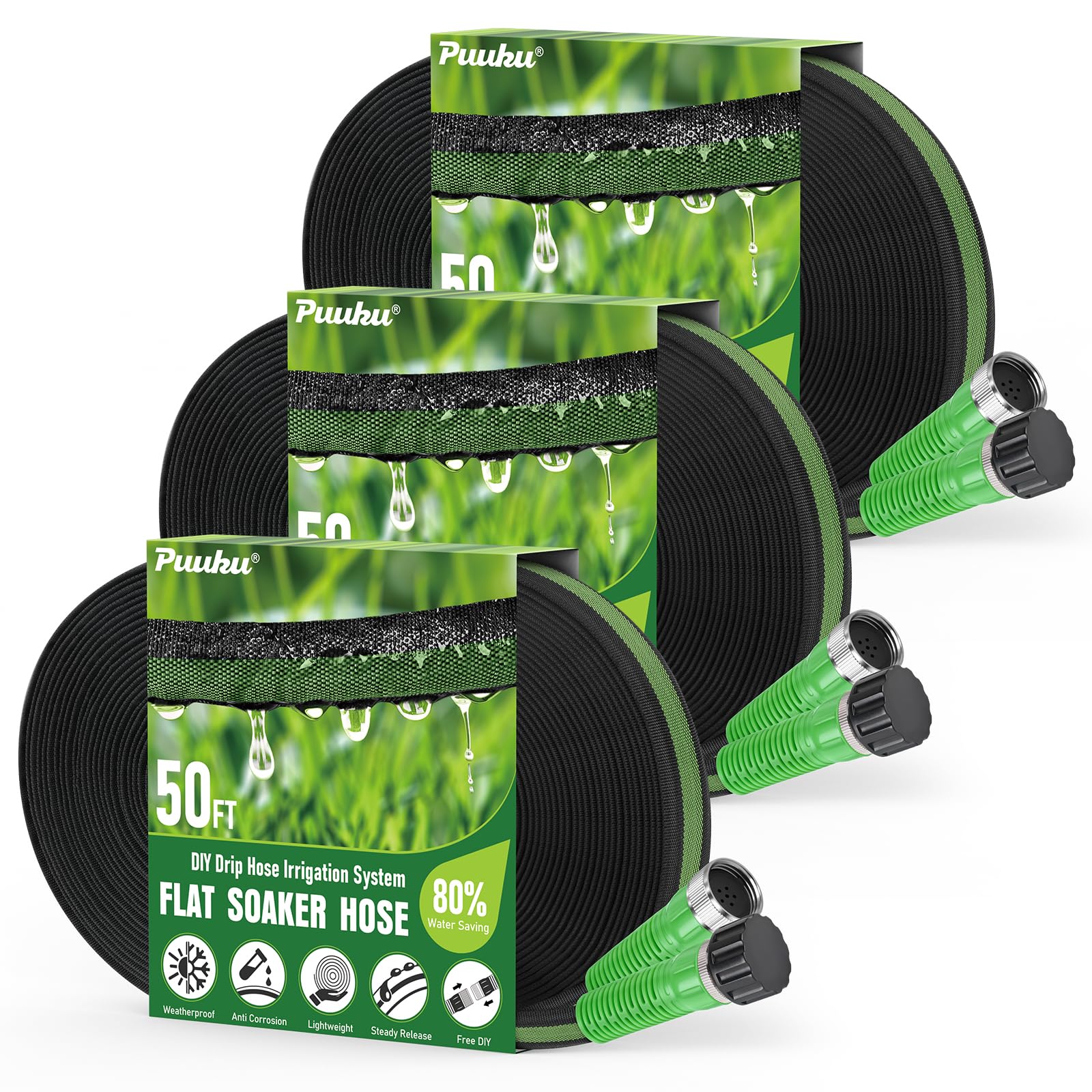 PUUKU Flat Soaker Hose 150FT with black finish