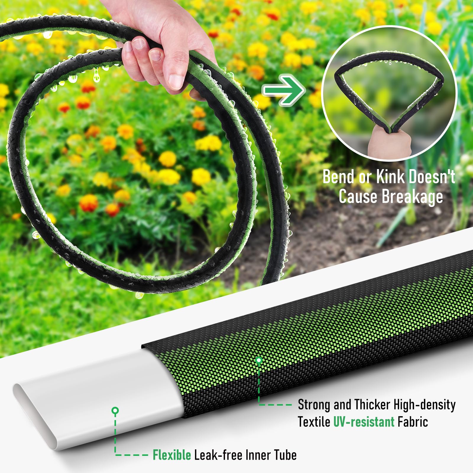 PUUKU soaker hose lying flat in garden soil
