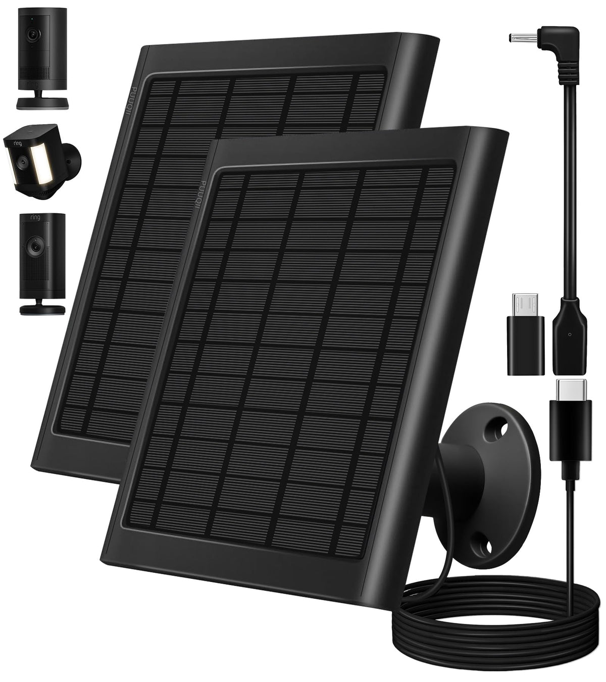 PUUQII 8W solar panel charger for Ring camera, front view