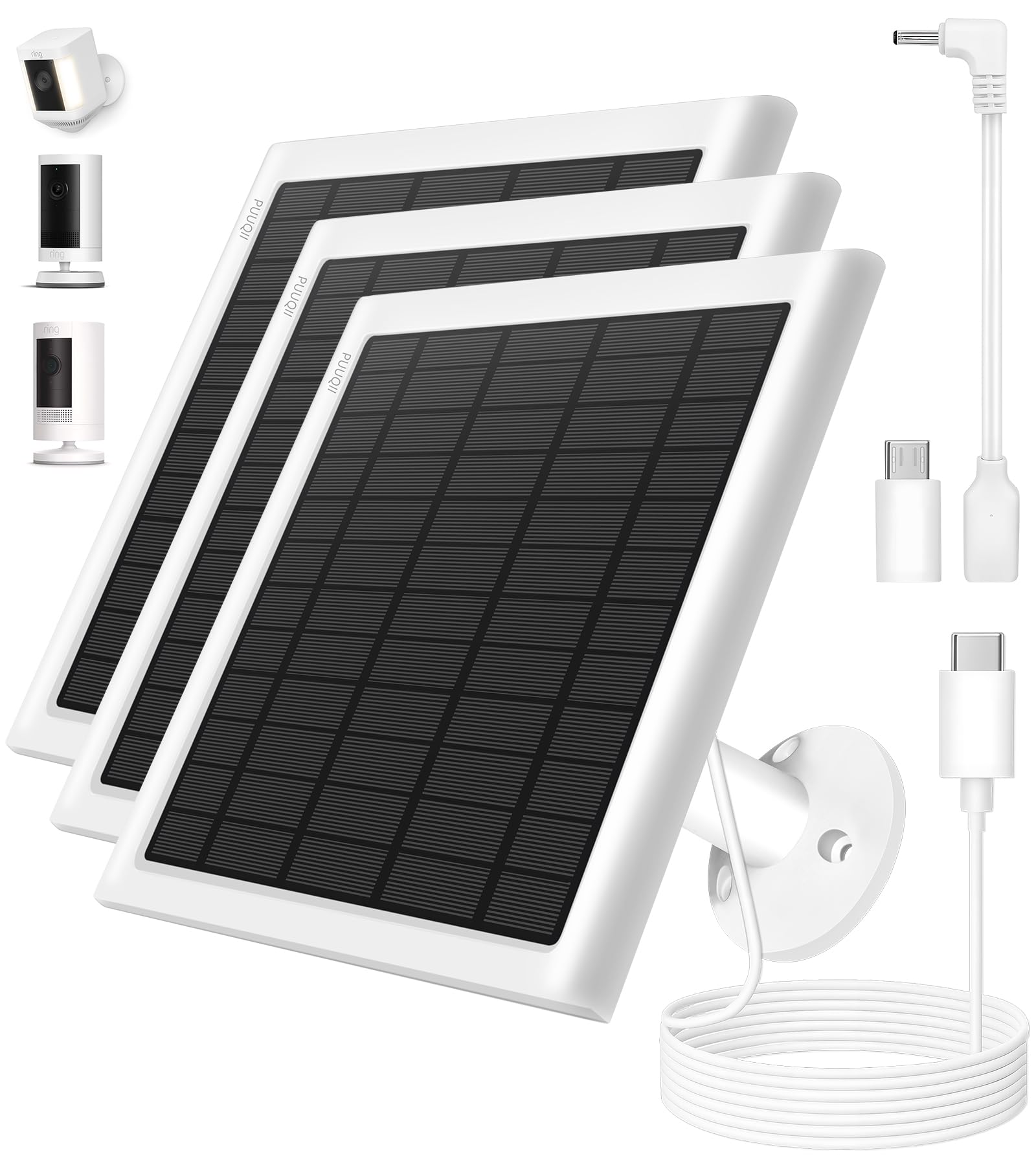 PUUQII solar panel charger front view with 10FT cable