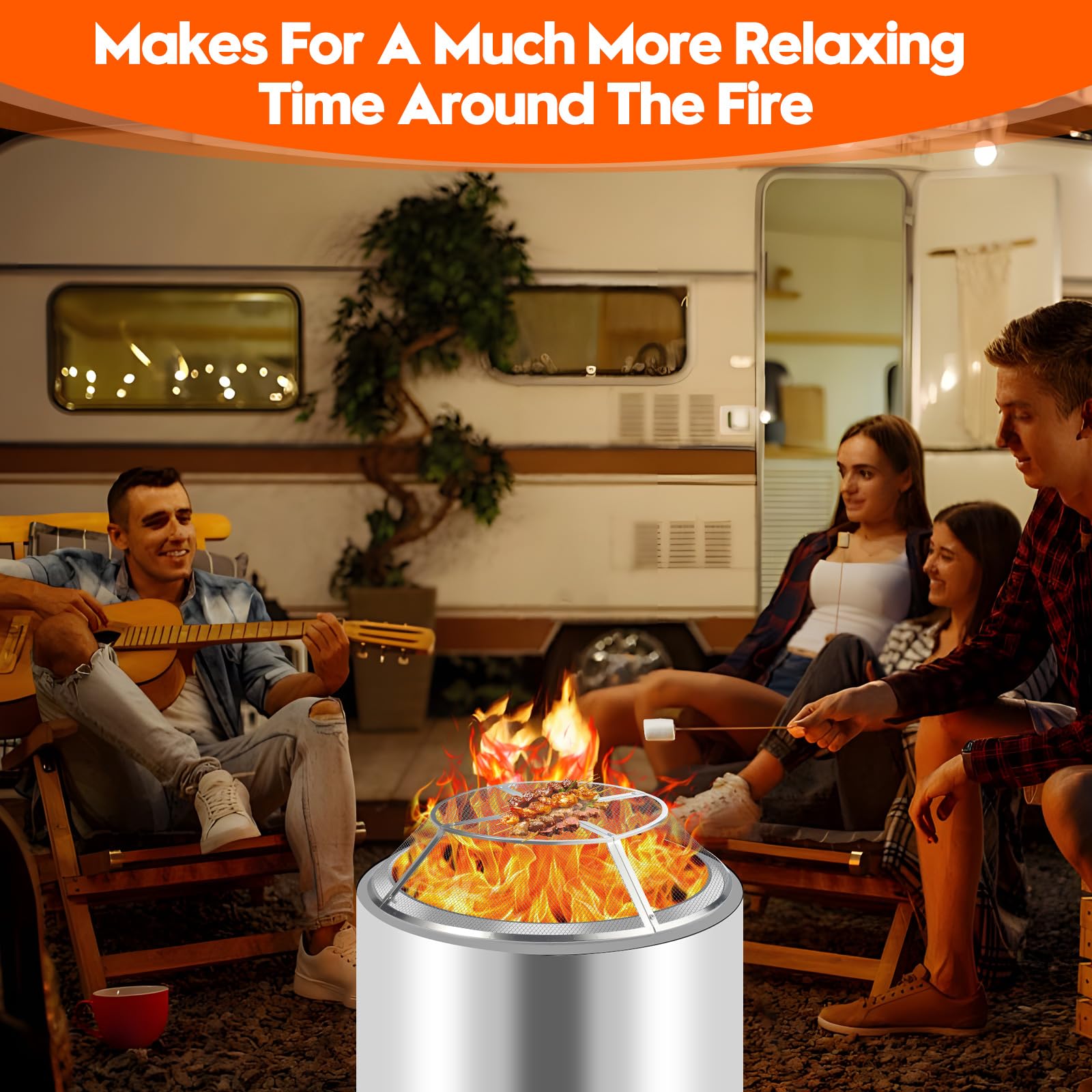 PWSOMJ fire pit spark screen in outdoor camping setting