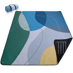 PY SUPER MODE picnic blanket front view, abstract blue design