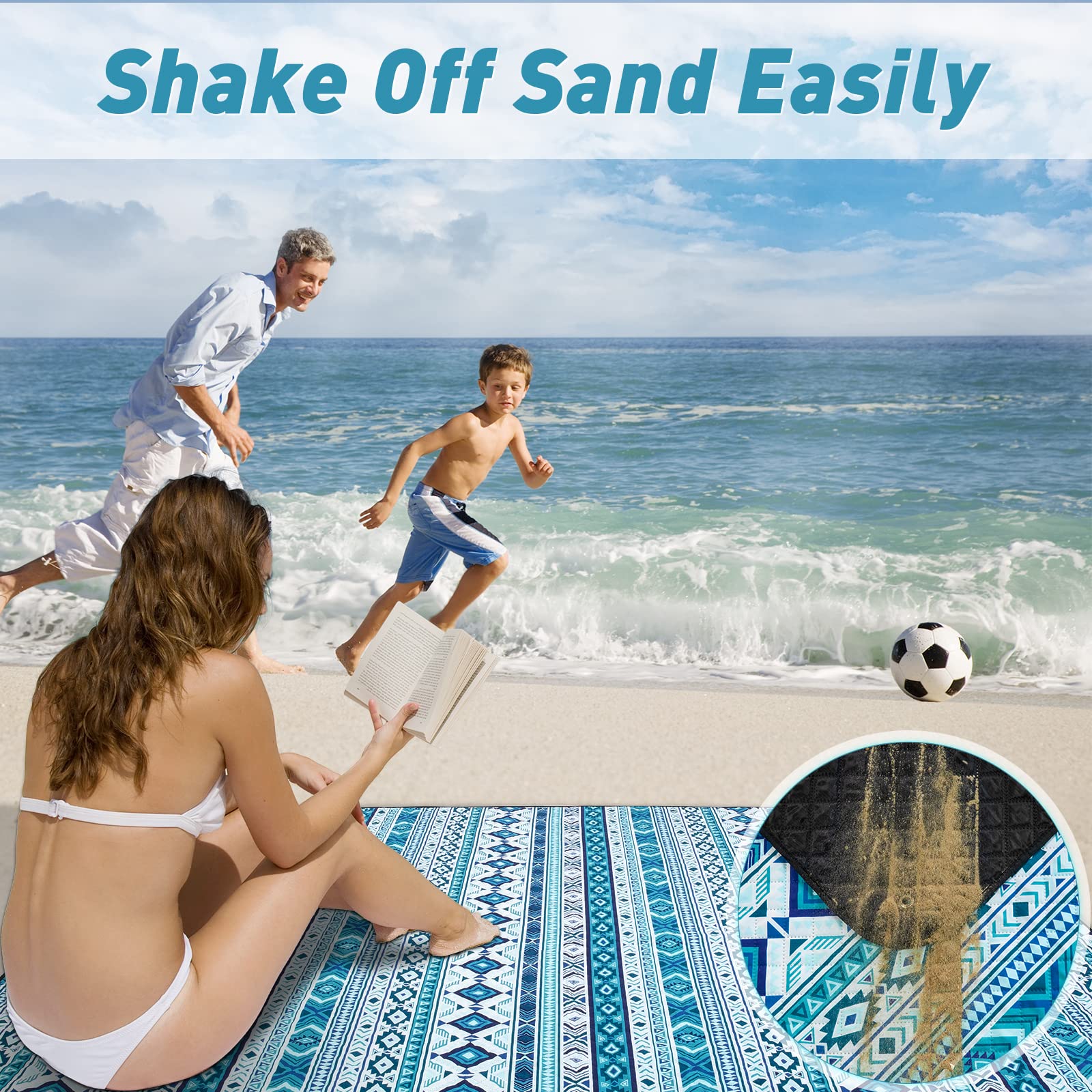PY SUPER MODE picnic blanket laid out at the beach