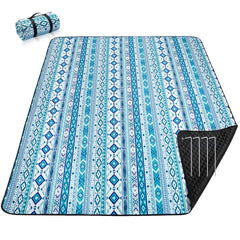 PY SUPER MODE picnic blanket teal boho design front view