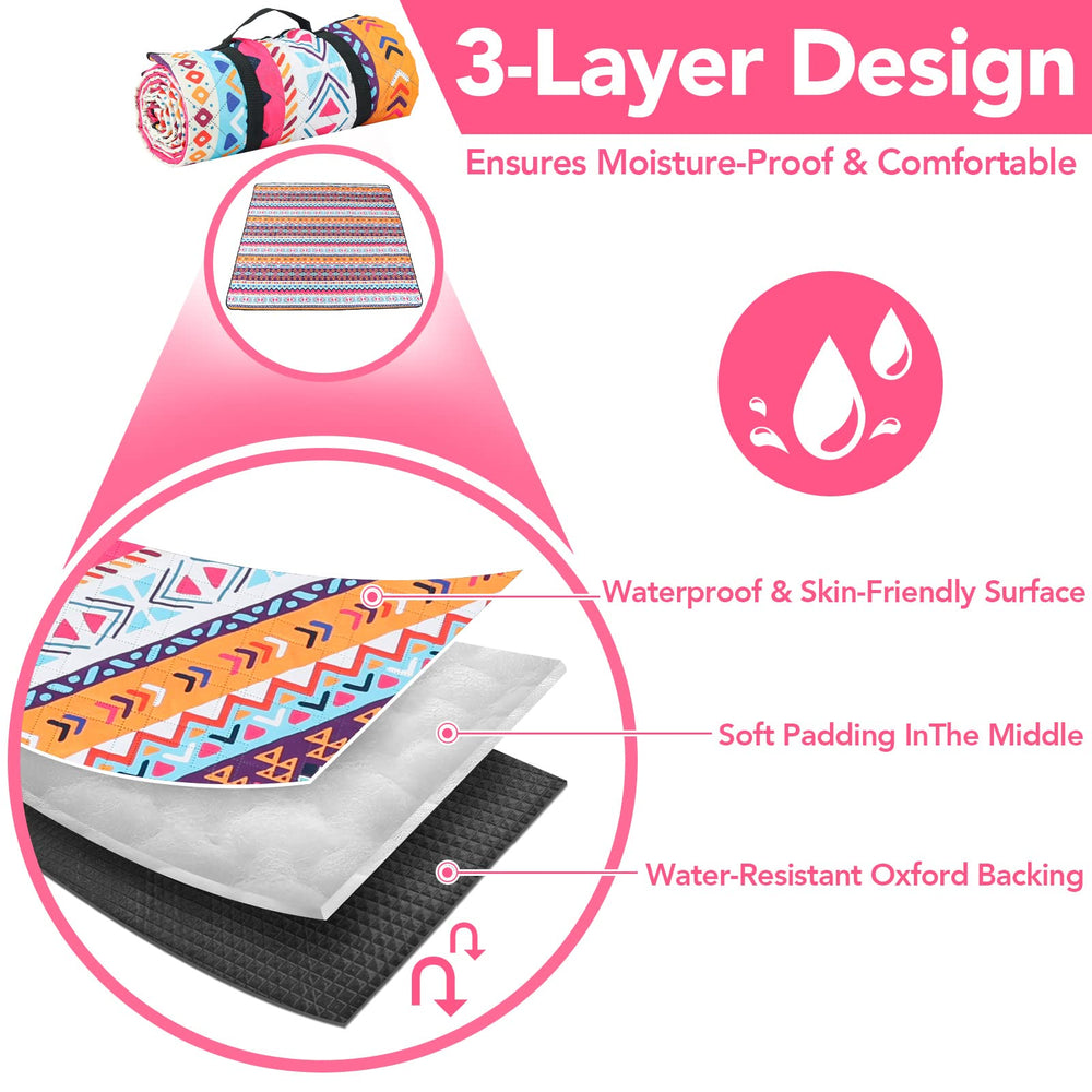 PY SUPER MODE Picnic Blanket unfolded, showing size 83x79"
