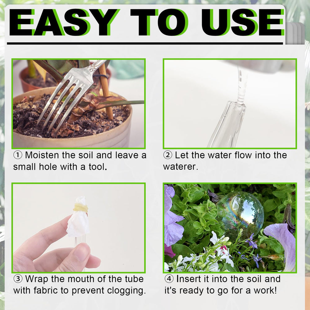 Pynqdfu watering globe inserted in a flowerpot with plants