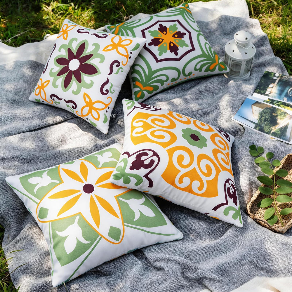 Pyonic Outdoor Pillow Cover in sage green colour against a garden backdrop