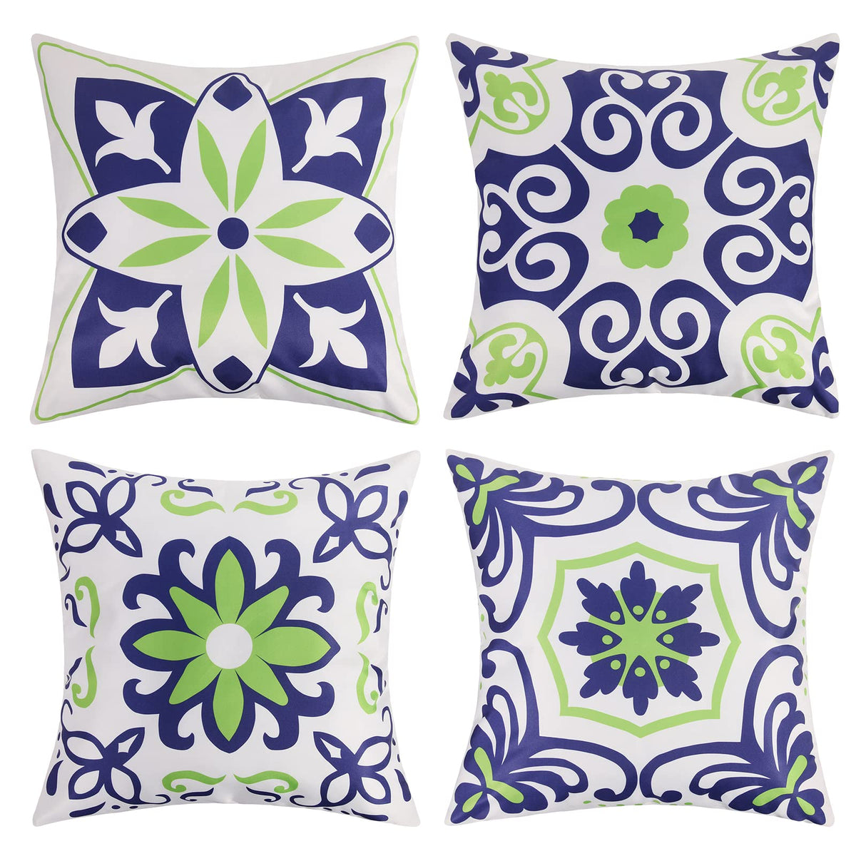Pyonic outdoor pillow covers set of 4 in navy blue with floral print