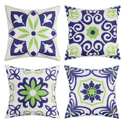 Pyonic outdoor pillow covers set of 4 in navy blue with floral print