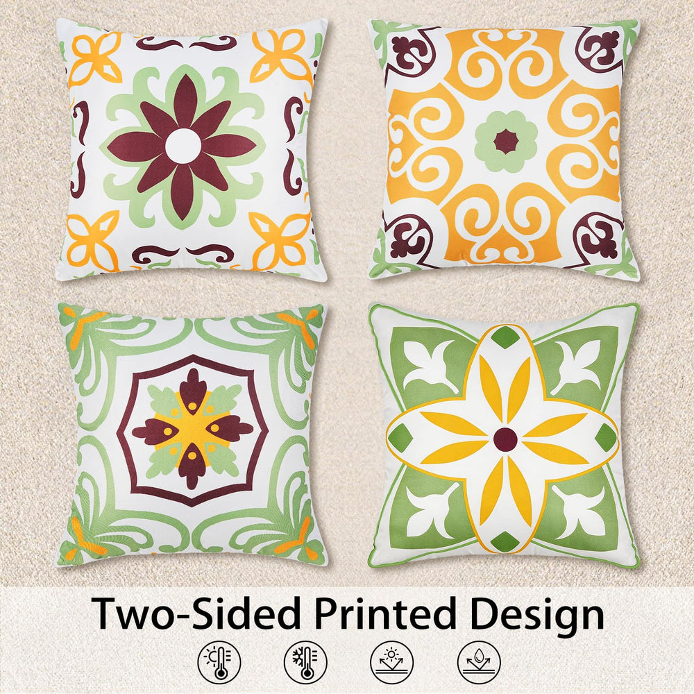 Pyonic Sage Green Outdoor Pillow Cover side view showcasing retro pattern