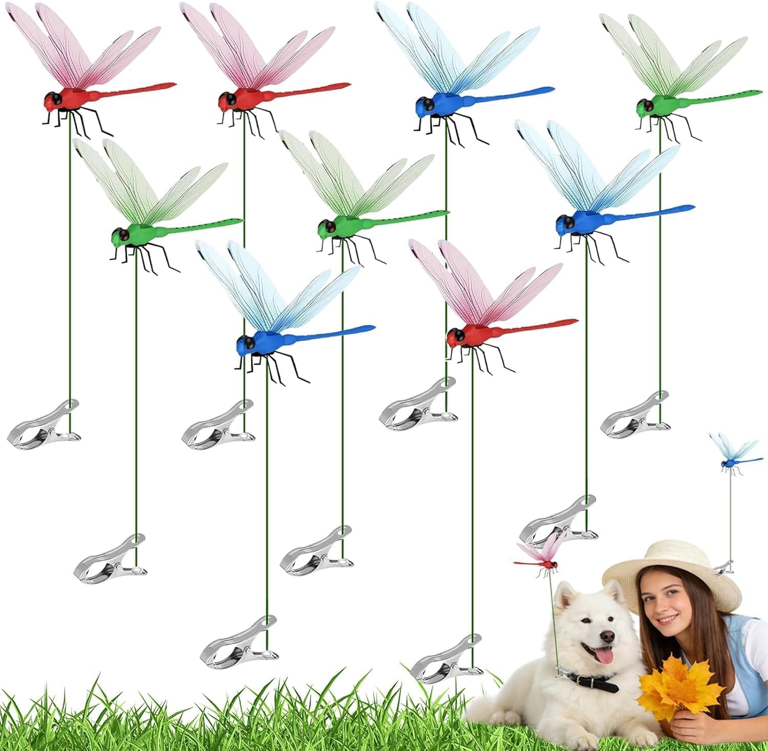 PYSUG 12 Pack Dragonfly Clips assorted colours front view