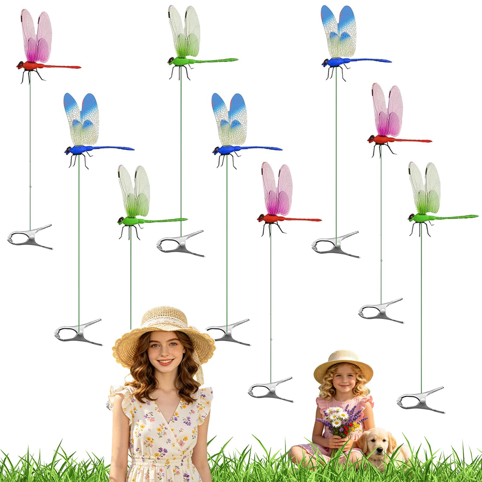 PYSUG 9 Pcs Dragonfly Clips in vibrant colours, front view