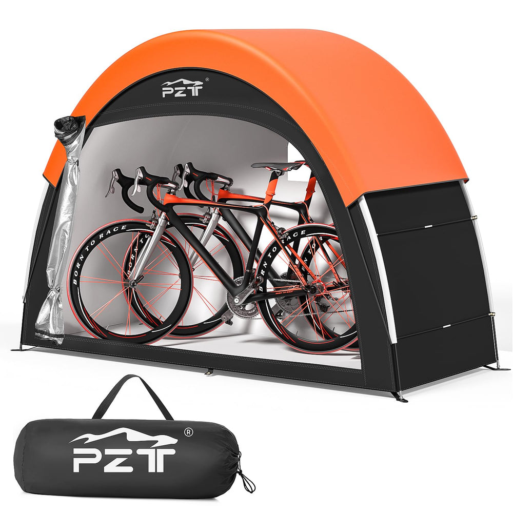 PZT Bike Tent front view with rain cover in orange
