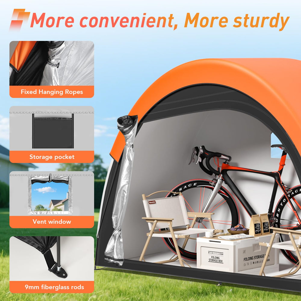 PZT Bike Tent showing sturdy fiberglass poles