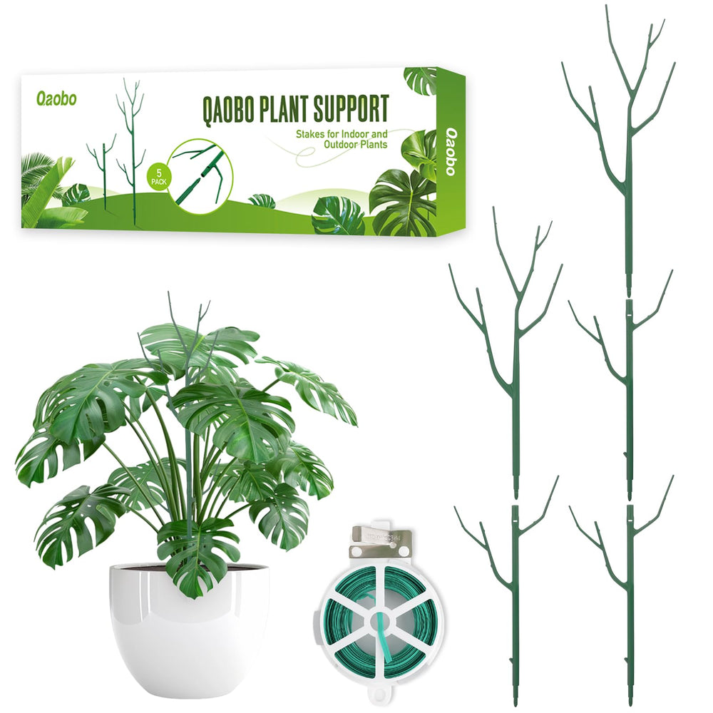 Qaobo 5 Pack Stackable Plant Support Stakes green 28 inches front view