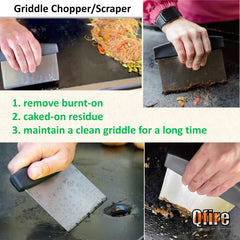 Qfire Griddle Scraper 6-inch held in hand for cleaning
