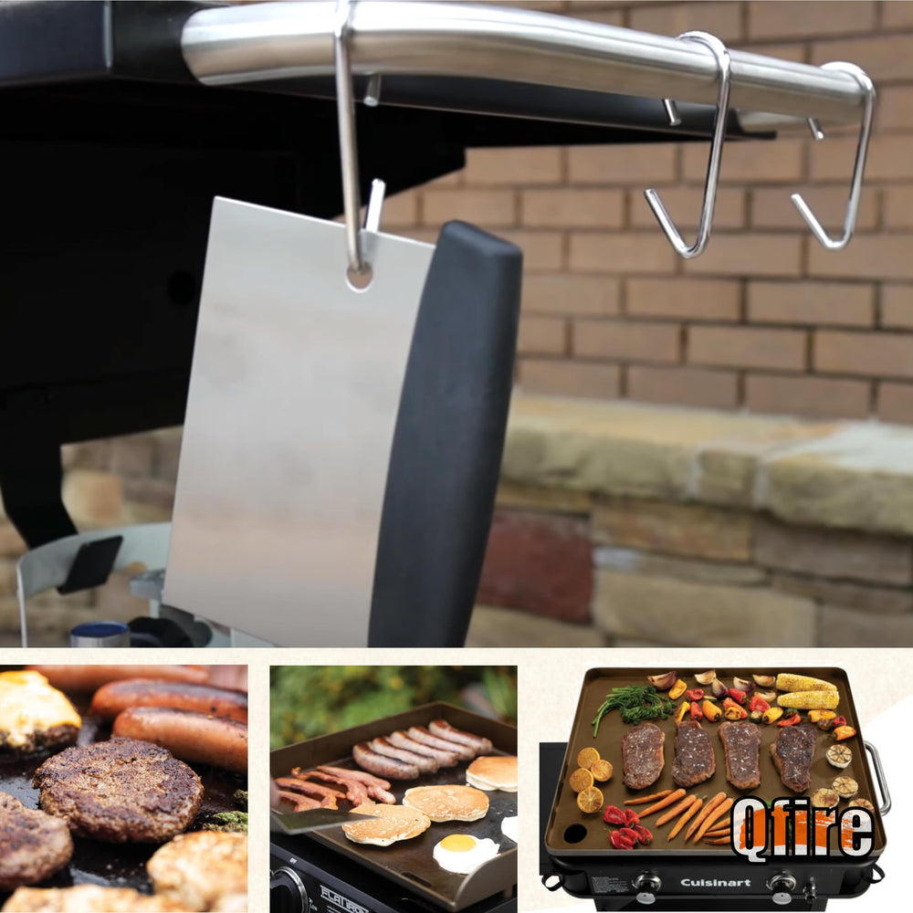 Qfire Griddle Scraper 6-inch packaging with specifications