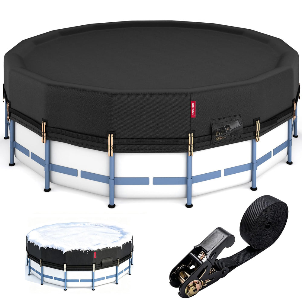 QH.HOME 12Ft Winter Pool Cover black front view
