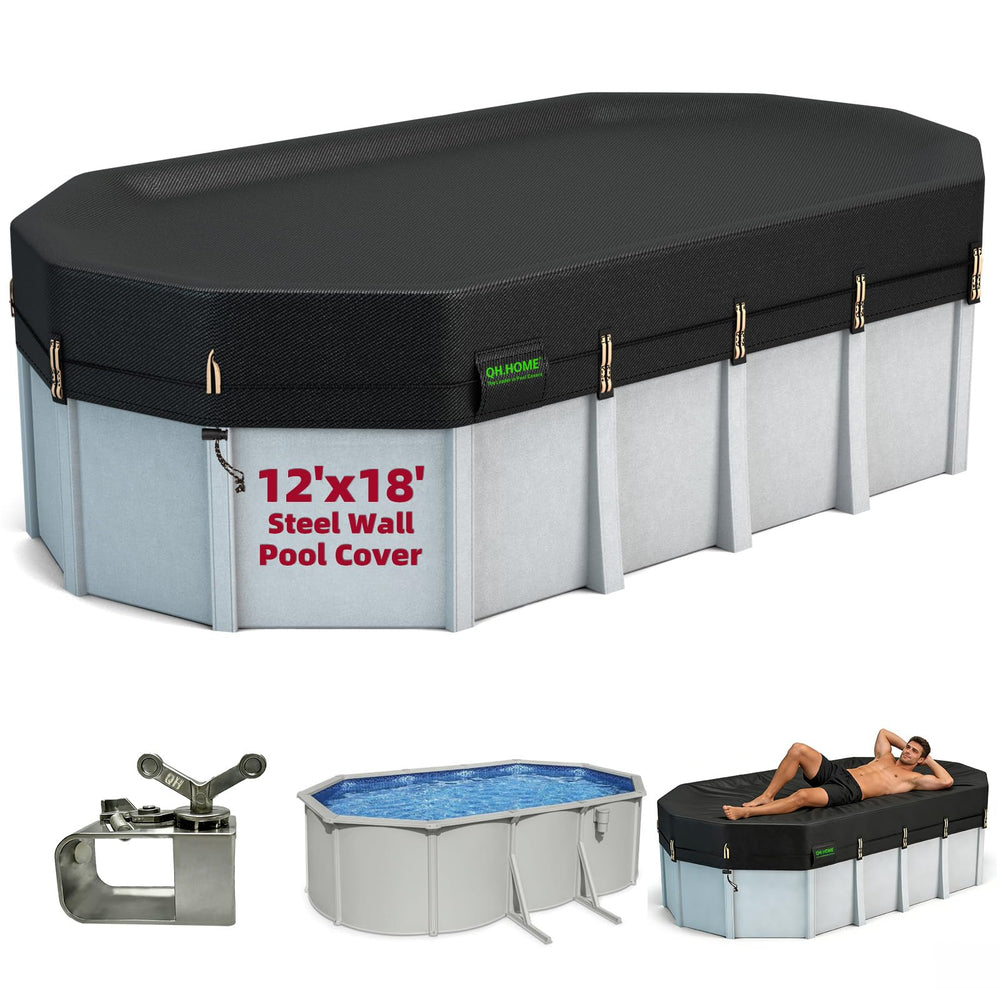 QH.HOME 12x18 Ft Oval Pool Cover front view