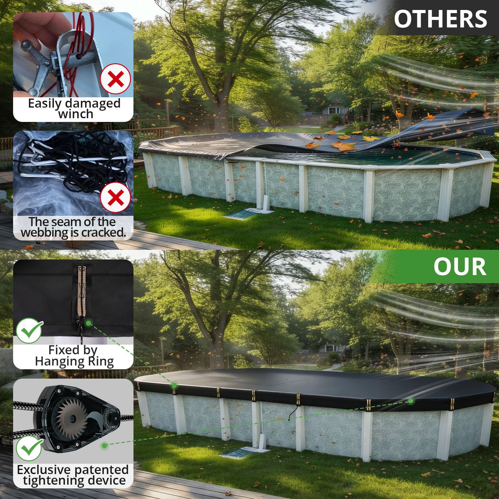 QH.HOME 12x18 Ft Oval Pool Cover in packaging
