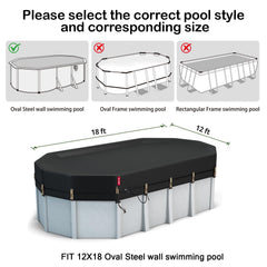 QH.HOME 12x18 Ft Oval Pool Cover side view with ratchet