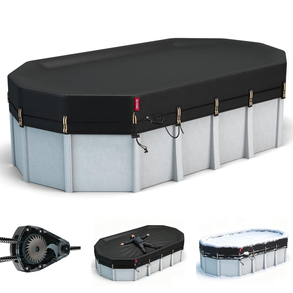 QH.HOME 12x20 ft oval pool cover front view, black