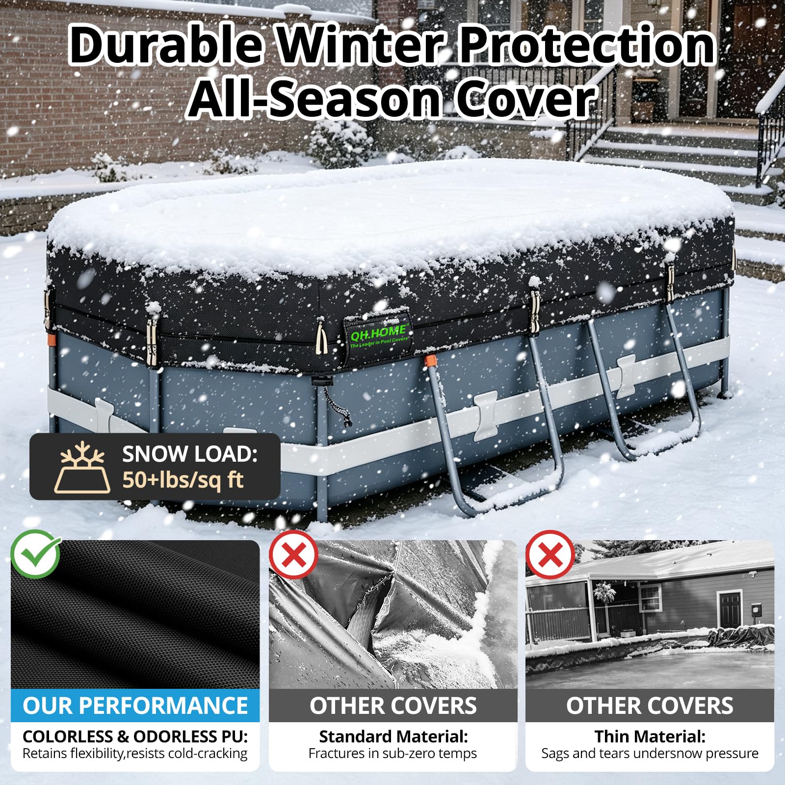 QH.HOME 12x20 Ft Oval Pool Cover laid flat on ground