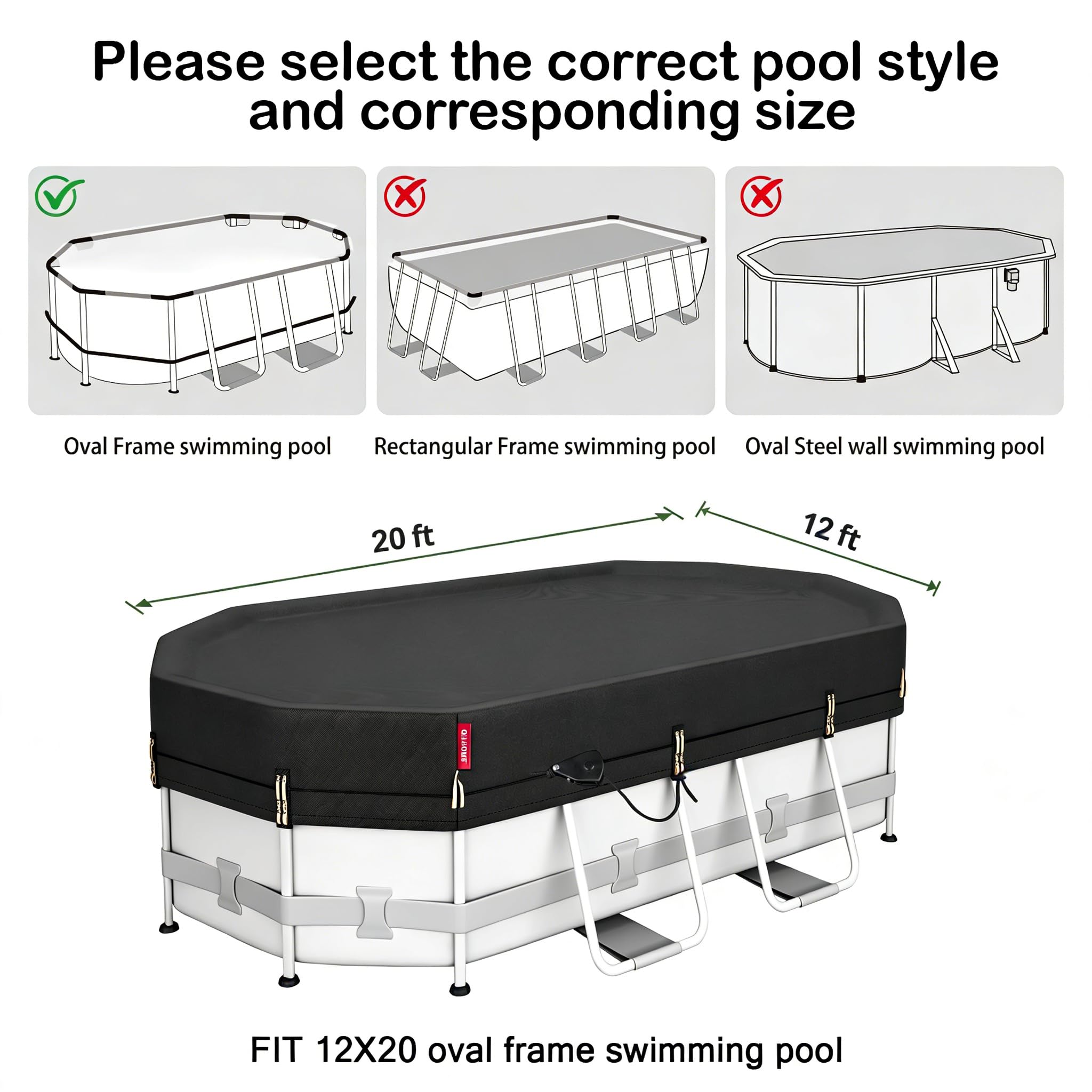 QH.HOME 12x20ft Winter Oval Pool Cover with ratchet system