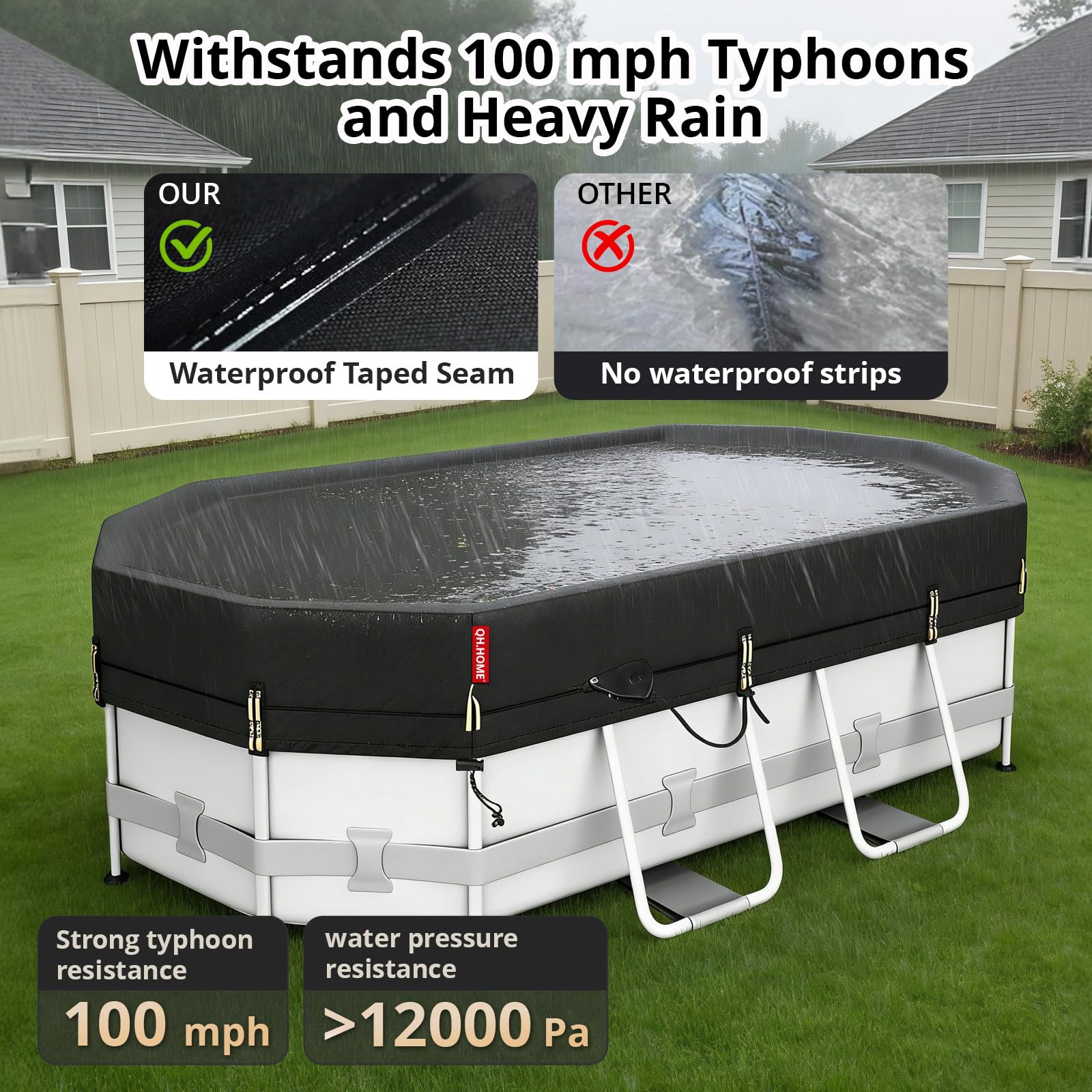 QH.HOME 12x20ft Winter Oval Pool Cover with weights attached