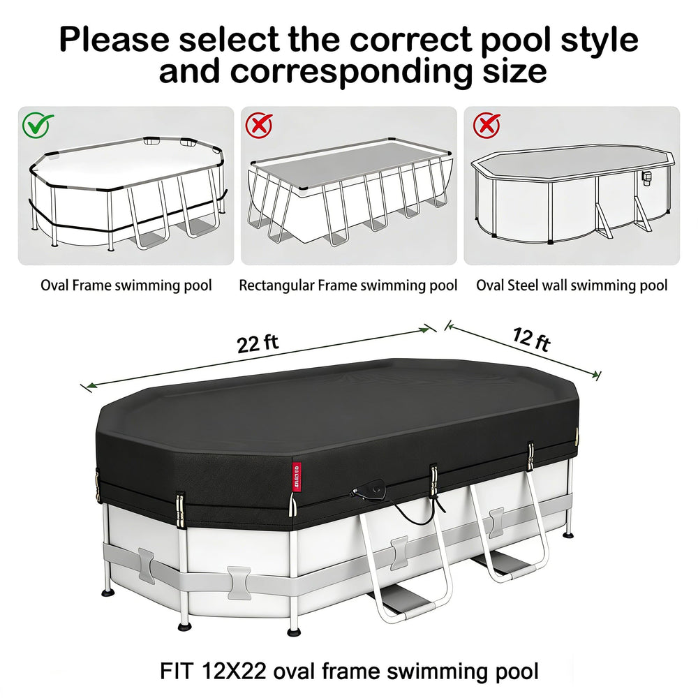 QH.HOME 12x22ft Winter Oval Pool Cover with ratchet fastening