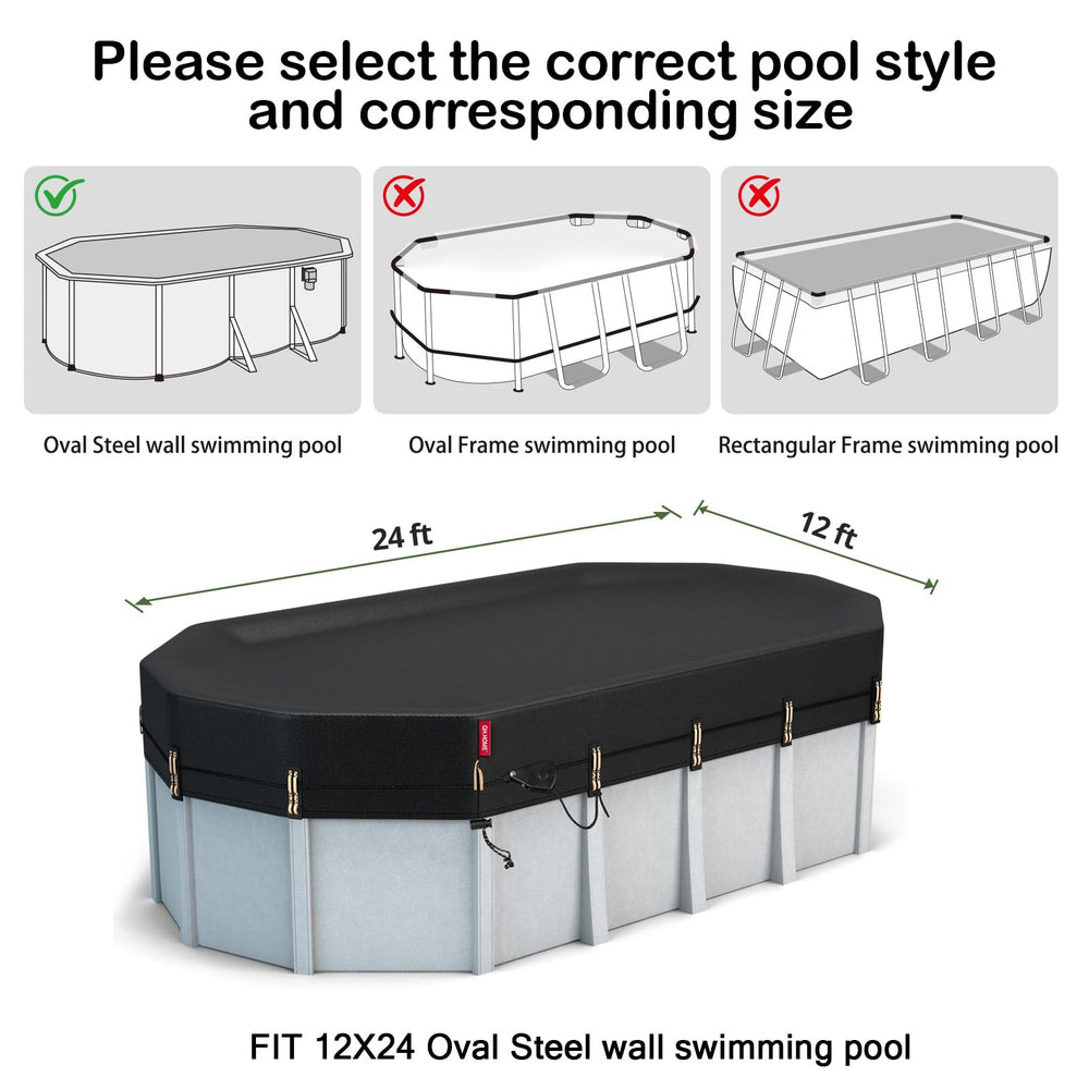 QH.HOME 12x24 ft oval pool cover with patented ratchet