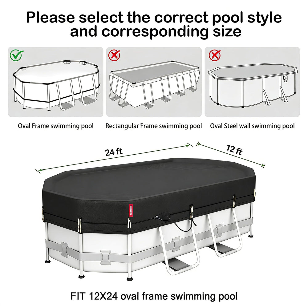 QH.HOME 12x24 ft Winter Oval Pool Cover side view