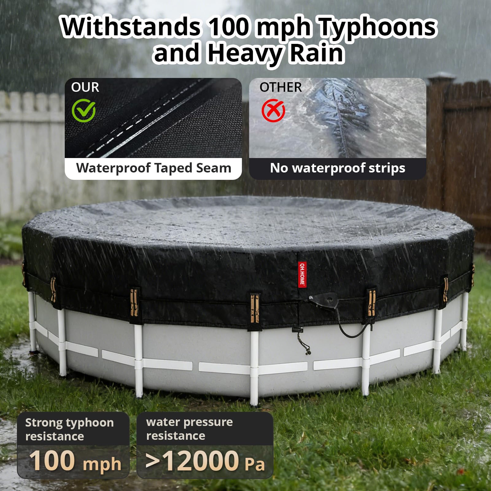 QH.HOME 15ft Winter Pool Cover with ratchet system