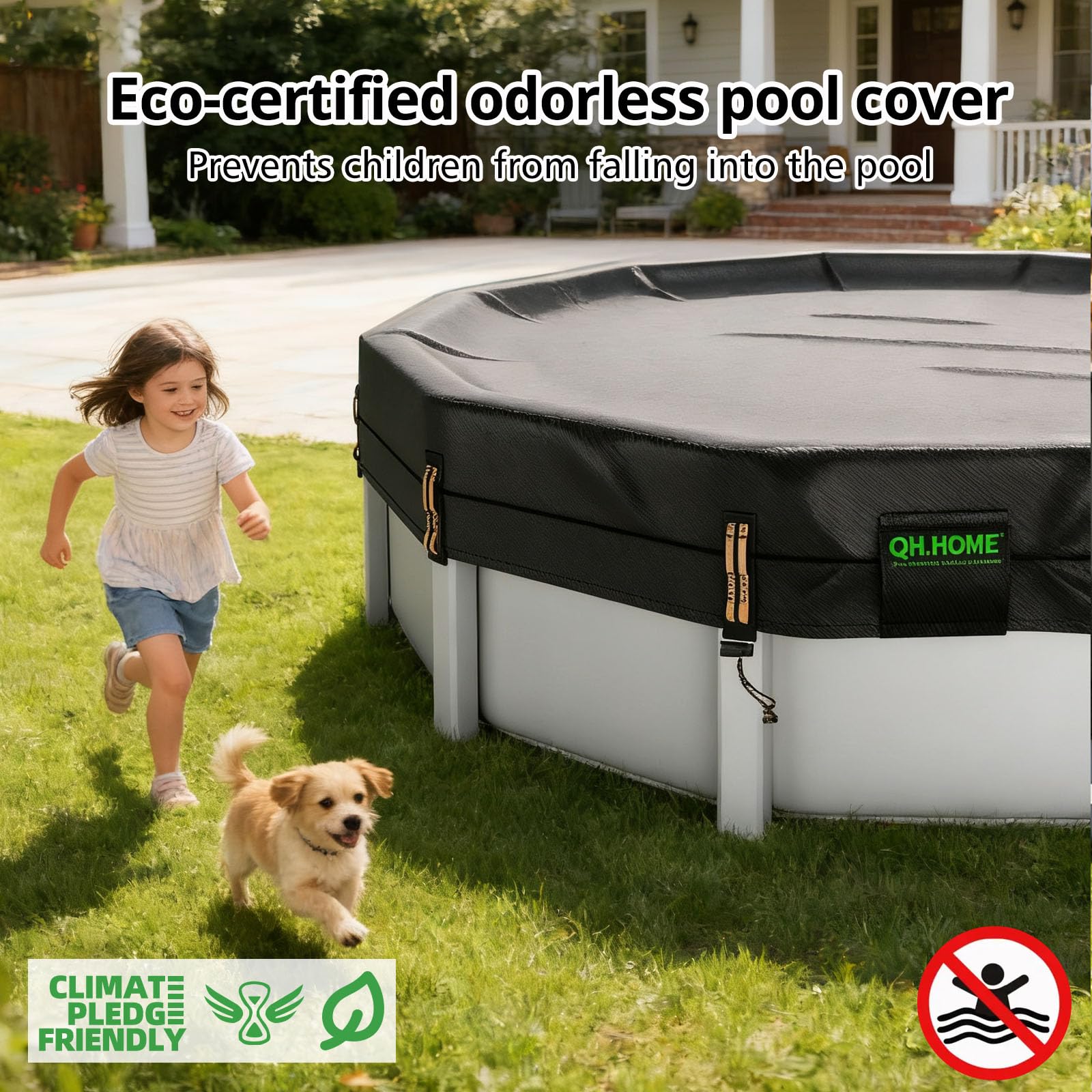 QH.HOME 18 Ft Round Pool Cover packaging front view
