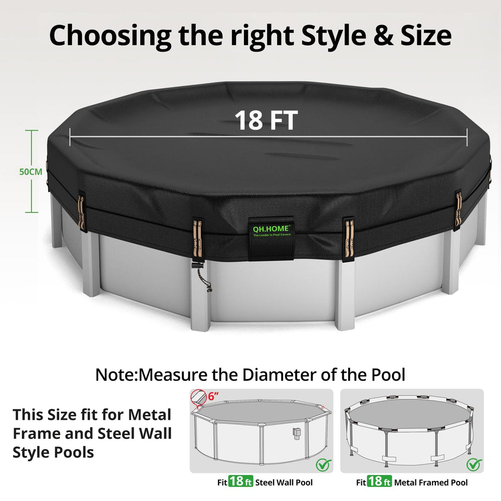 QH.HOME 18 Ft Round Pool Cover with tightening winch and rope