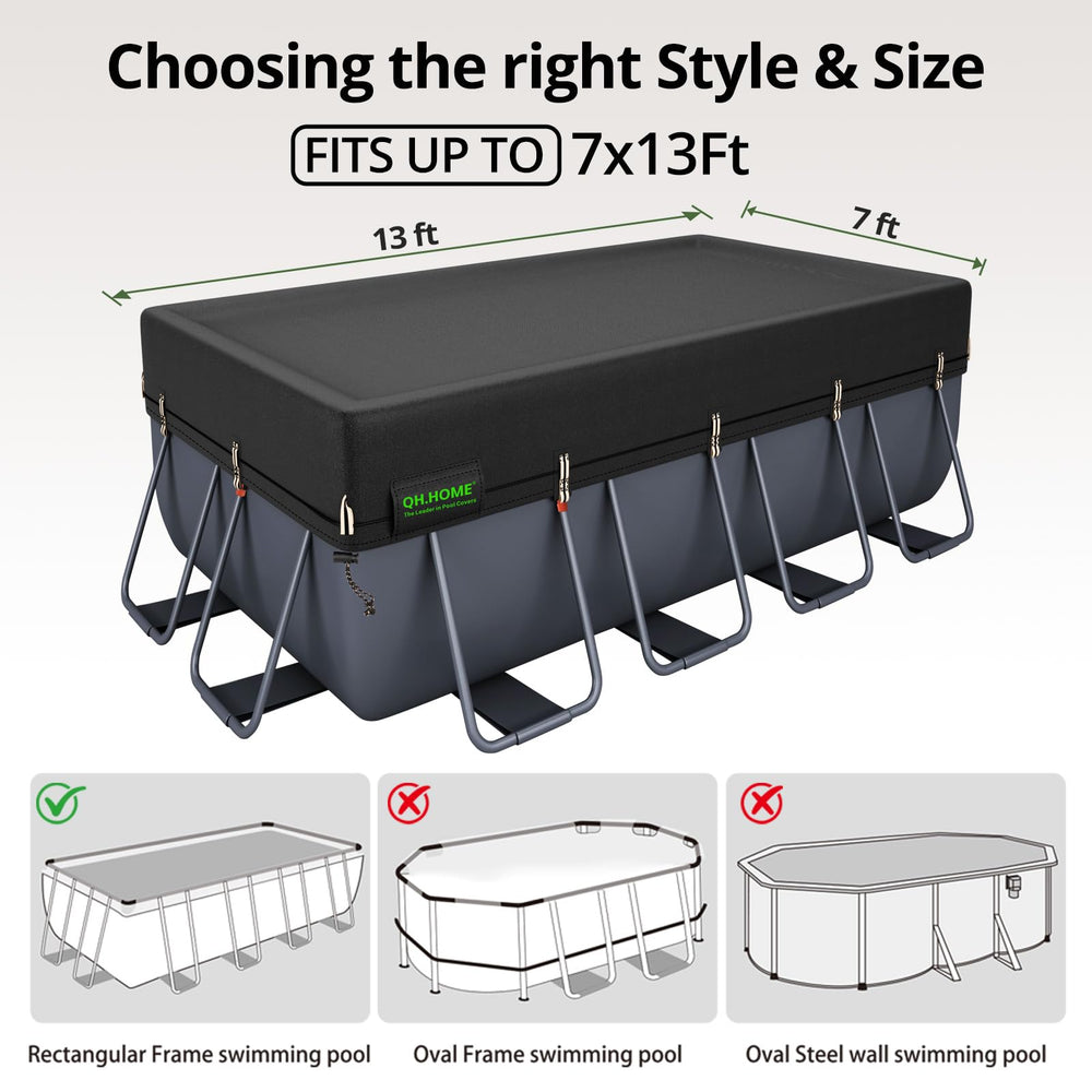 QH.HOME 7x13 Ft Rectangular Pool Cover installation with tightening winch