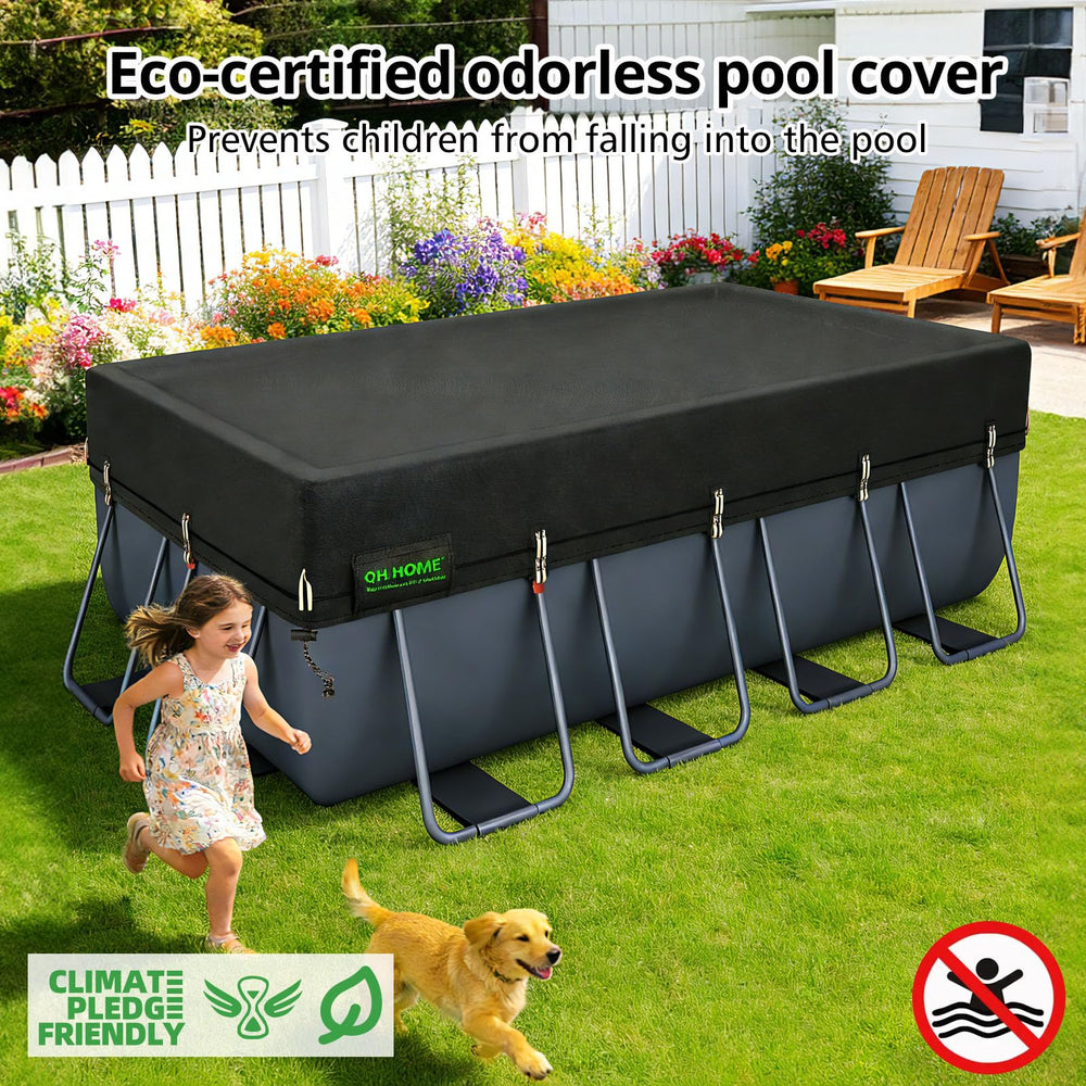 QH.HOME 7x13 Ft Rectangular Pool Cover size comparison chart