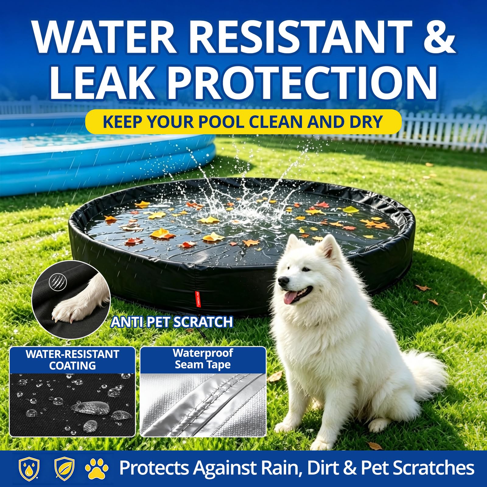 QH.HOME Dog Pool Cover 63-64 inch showing windproof drawstrings