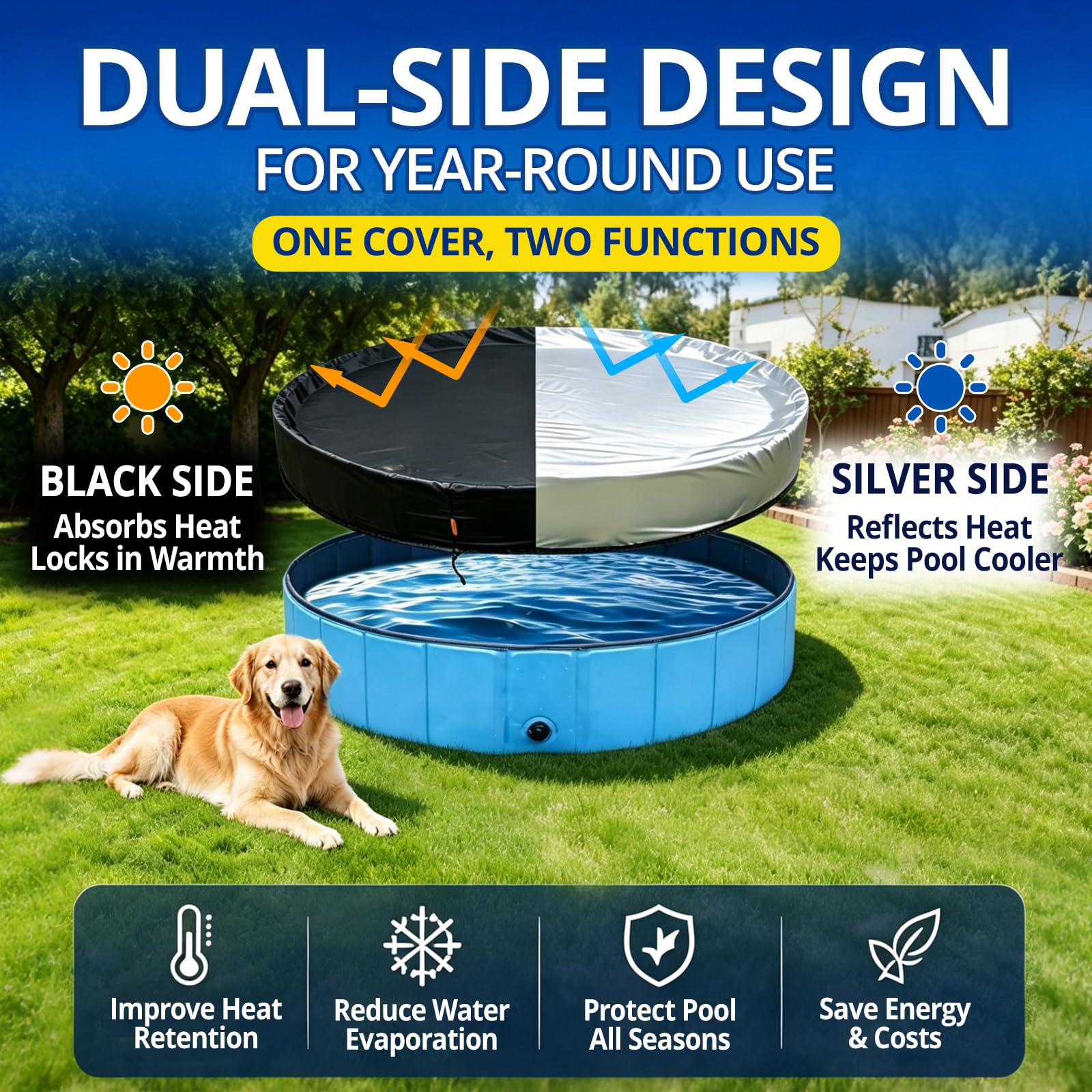 QH.HOME Dog Pool Cover 63-64 inch with dual-sided design