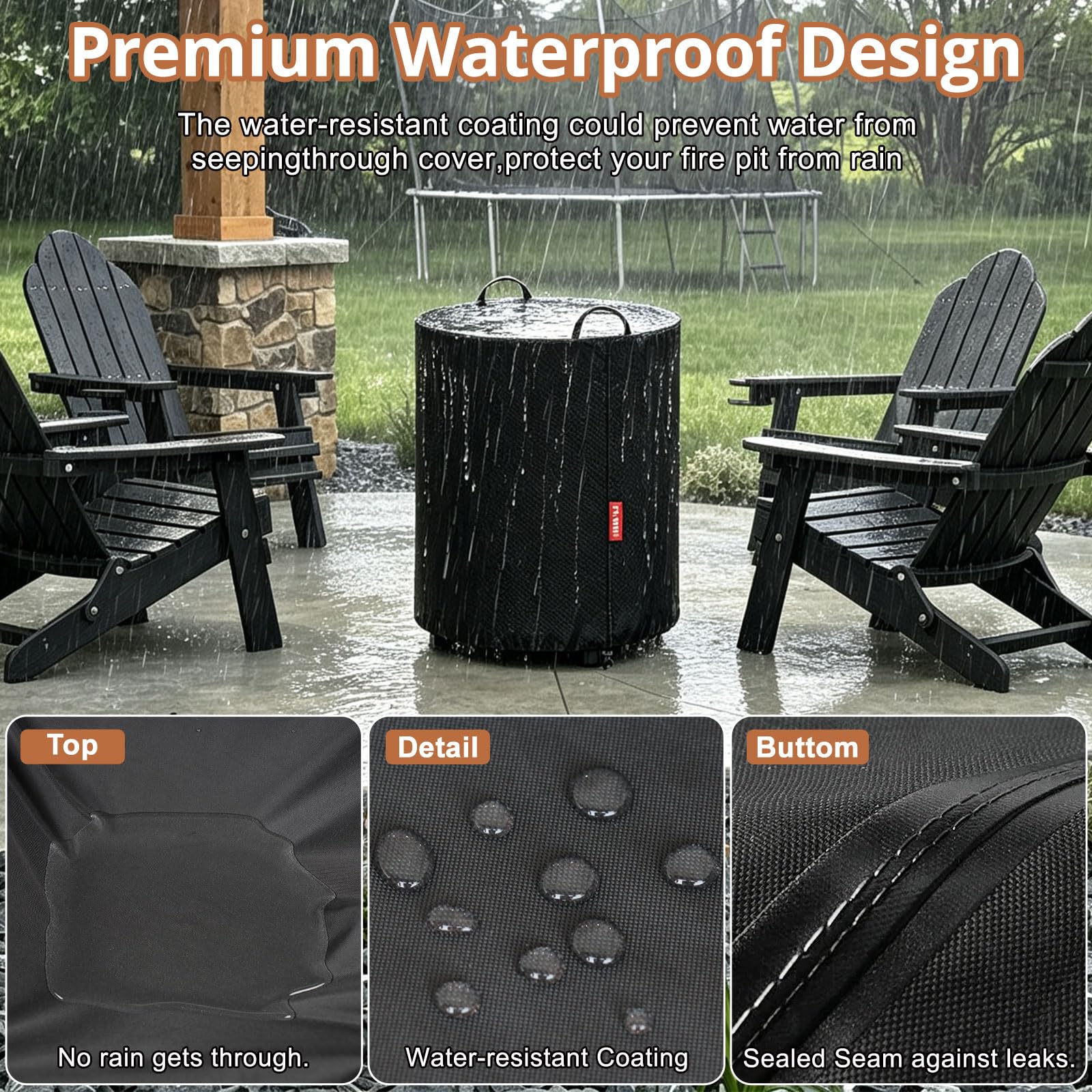 QH.HOME Fire Pit Cover black fabric close-up