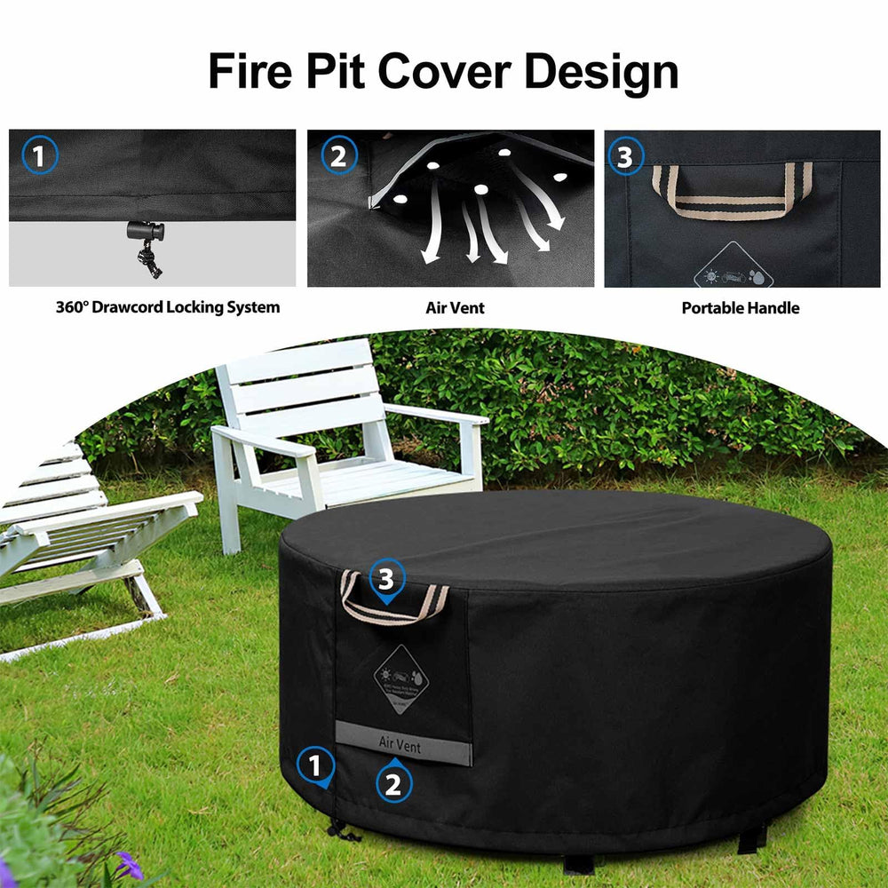 QH.HOME fire pit cover packaging showing product details