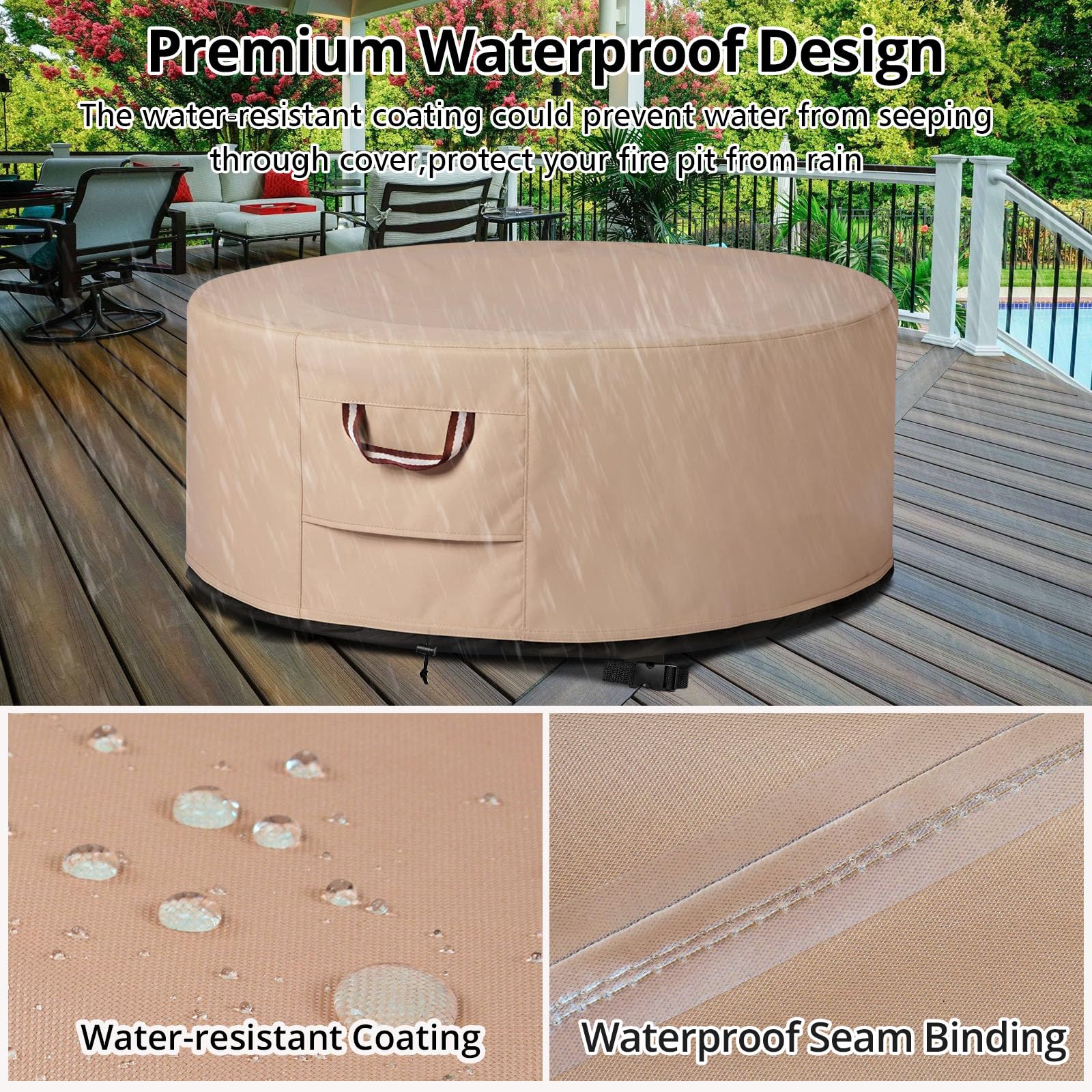 QH.HOME Fire Pit Cover Round 48-inch with waterproof feature