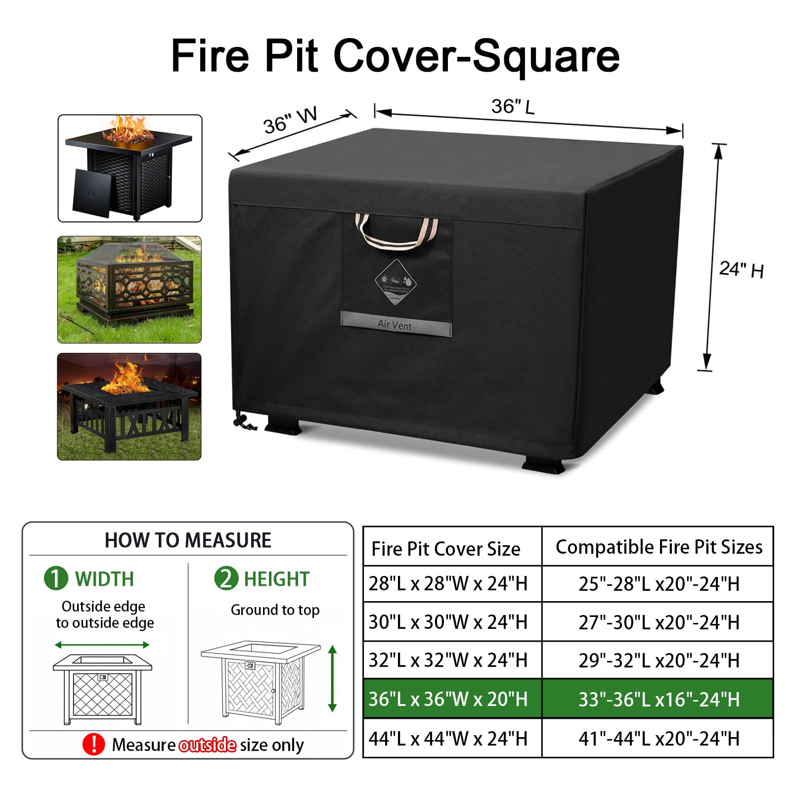 QH.HOME fire pit cover showing waterproof fabric detail
