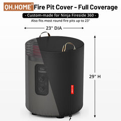 QH.HOME Fire Pit Cover side view showing adjustable drawstrings