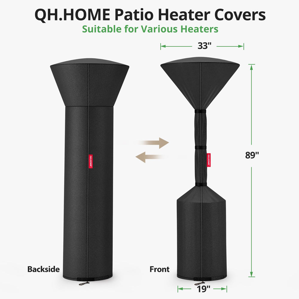 QH.HOME Patio Heater Cover dimensions displayed
